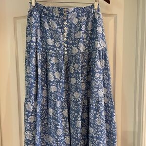 Blue Floral Tiered Midi Skirt